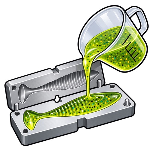 Custom soft plastic bait pouring illustration