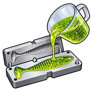 Hand-poured bait mold illustration